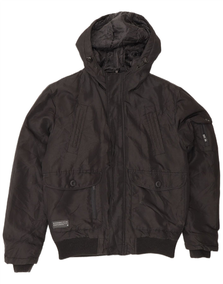 Męska kurtka bomberka z kapturem Jack & Jones UK 36, mała, czarna, poliamidowa