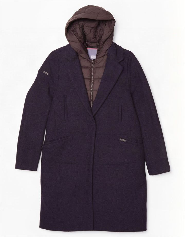 Damski płaszcz z kapturem Superdry UK 10, mały, granatowy, wełniany
