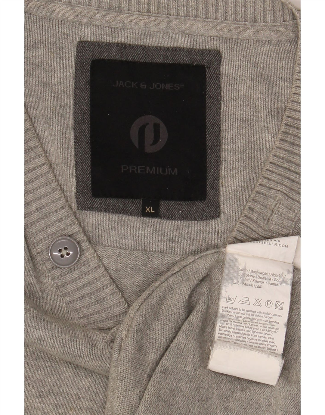 Męski sweter Jack & Jones z dekoltem w kształcie litery V, XL, szary, bawełniany