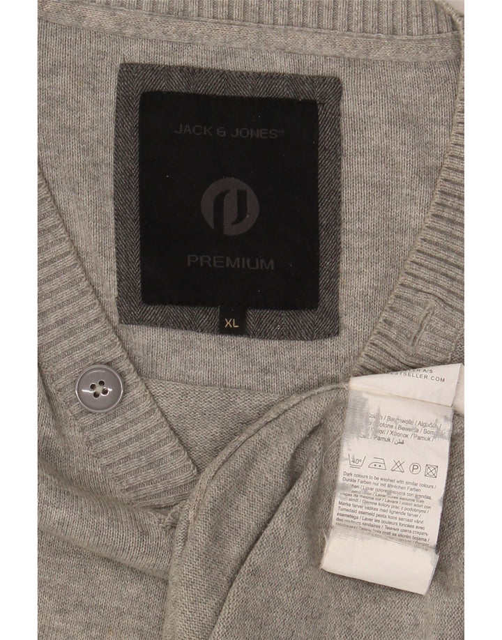 Męski sweter Jack & Jones z dekoltem w kształcie litery V, XL, szary, bawełniany