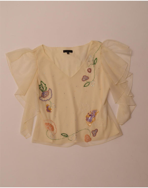 Damska bluzka COAST o krótkim kroju, prześwitująca, UK 16, duży, żółty poliester