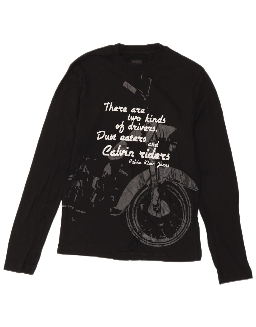 CALVIN KLEIN JEANS Męski top z grafiką, długim rękawem, mały, czarny, bawełniany