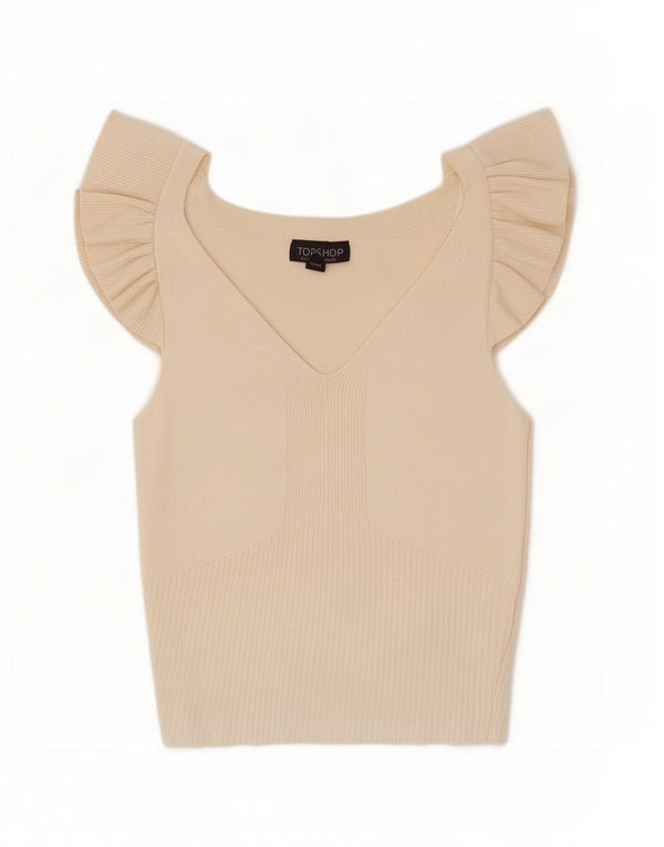 Topshop damska krótka bluzka Top UK 12 Medium Off White Wiskoza
