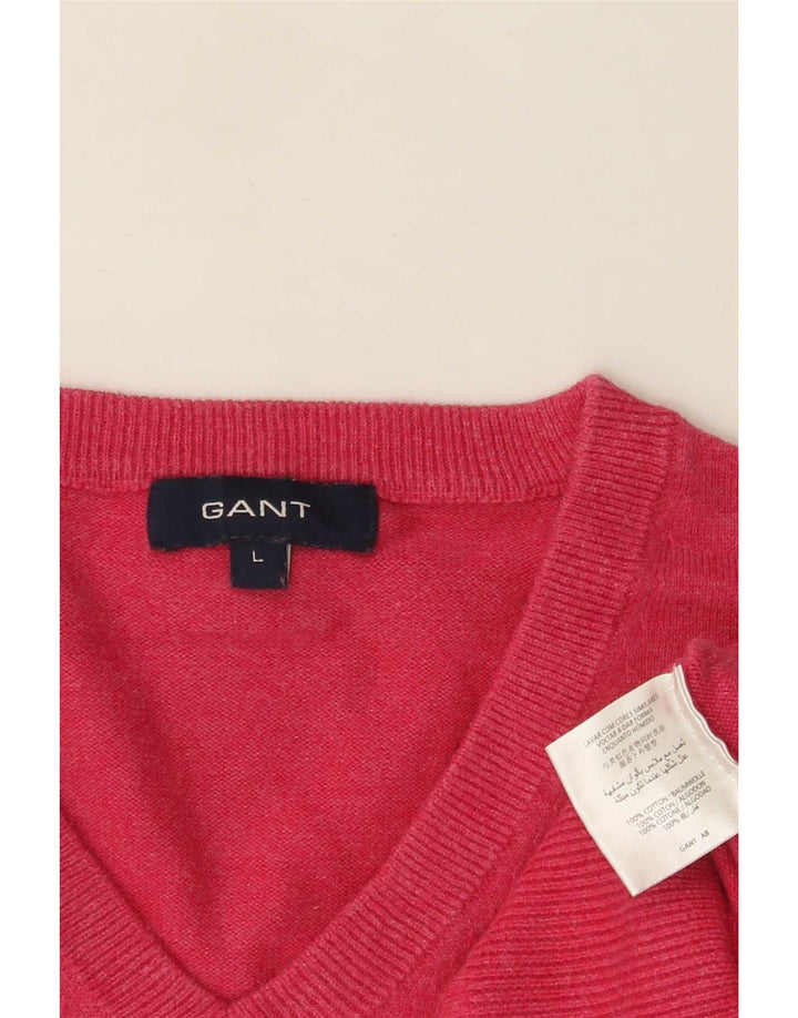 Męski sweter Gant z dekoltem w kształcie litery V, duży, różowy, bawełniany