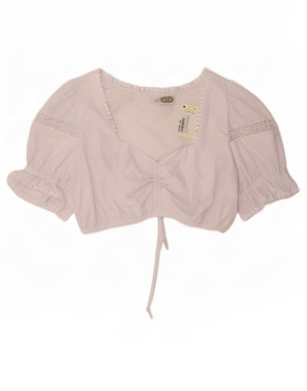 Damski krótki top w stylu vintage IT 56 4XL Biała bawełna w kwiaty