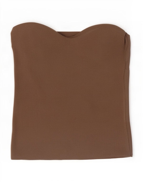Krótki top damski Zara bez ramiączek UK 8, mały, brązowy nylon
