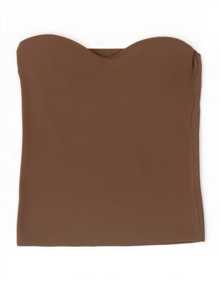 Krótki top damski Zara bez ramiączek UK 8, mały, brązowy nylon