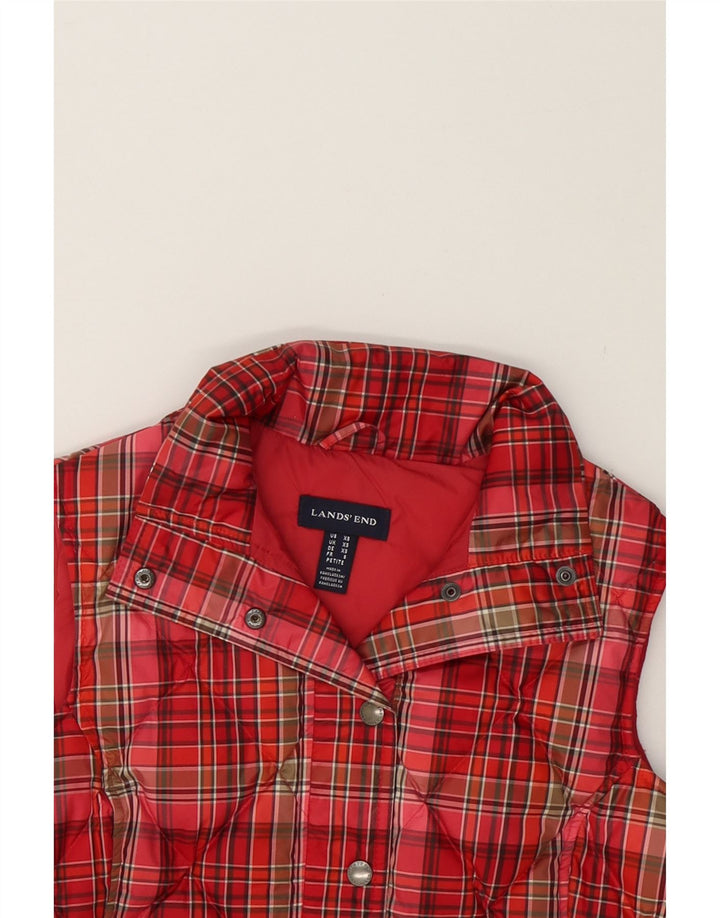 LANDS END Womens Quilted Gilet UK 6 XS Red Check Polyester Vintage Lands End and Second-Hand Lands End from Messina Hembry 