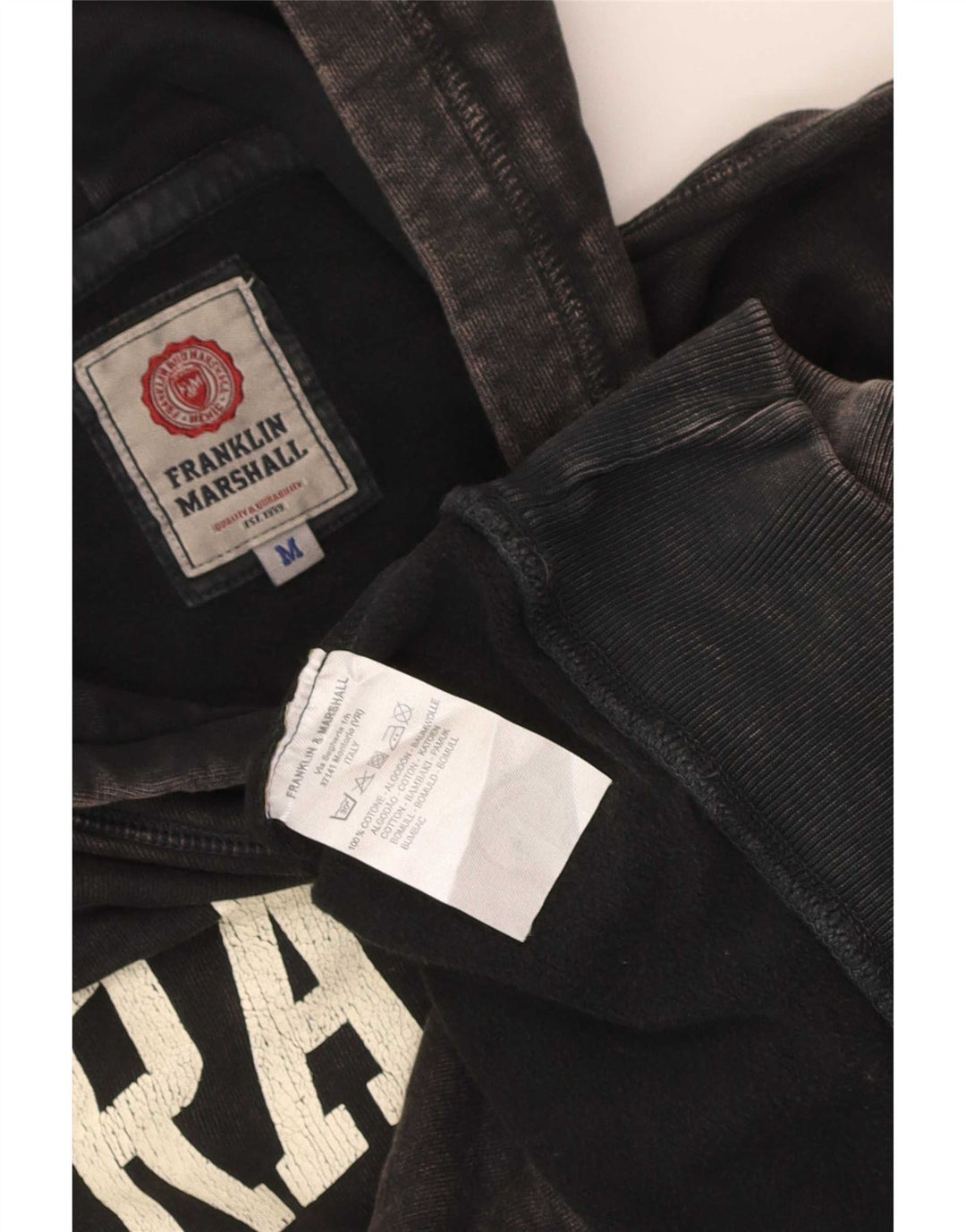 Męski sweter z kapturem i grafiką Franklin Marshall, średniej wielkości, czarny, bawełniany