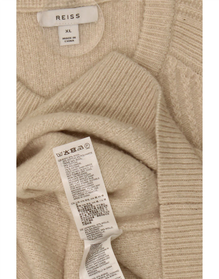 Męski sweter z okrągłym dekoltem Reiss XL, beżowa wełna