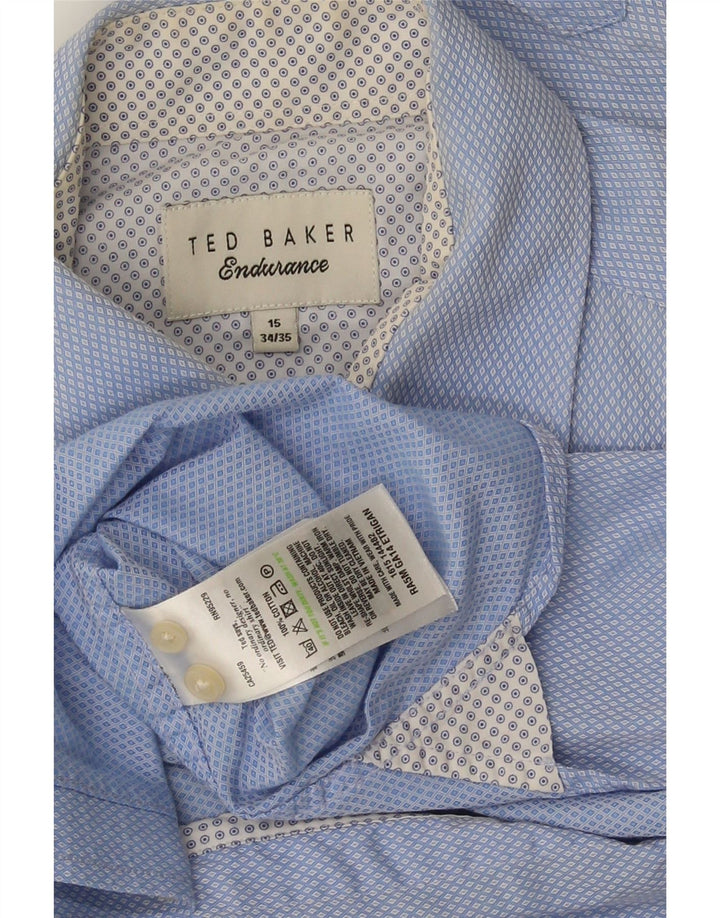 Koszula męska Ted Baker, rozmiar 15, średnia niebieska, bawełniana w geometryczne wzory