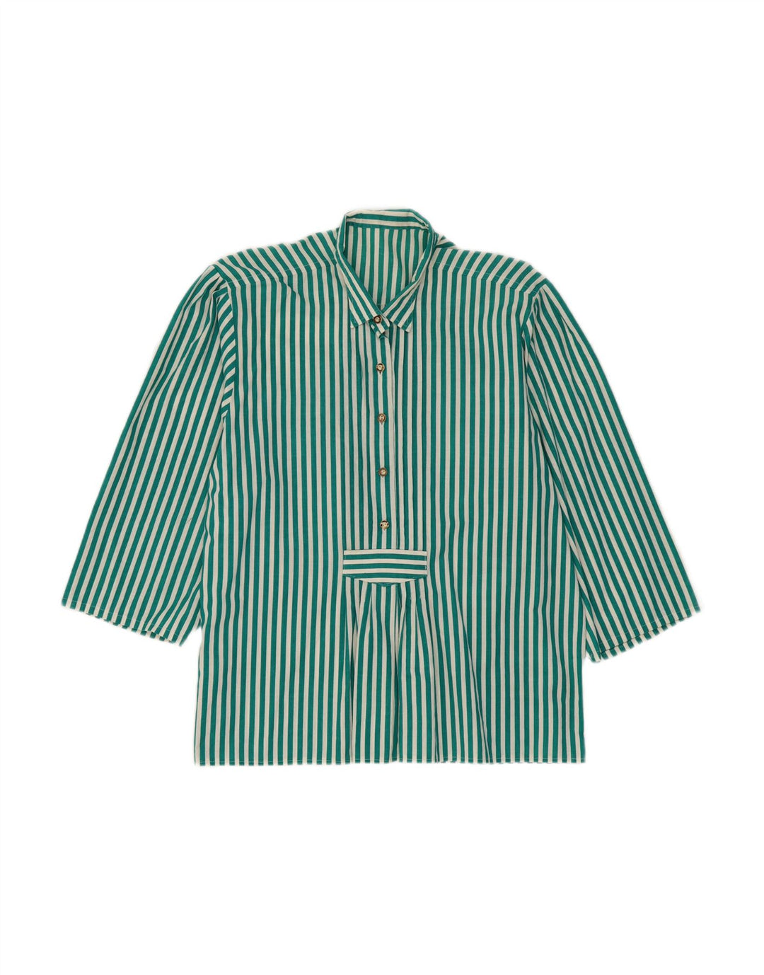 VINTAGE Womens 3/4 Sleeve Pullover Shirt UK 16 Large Green Striped