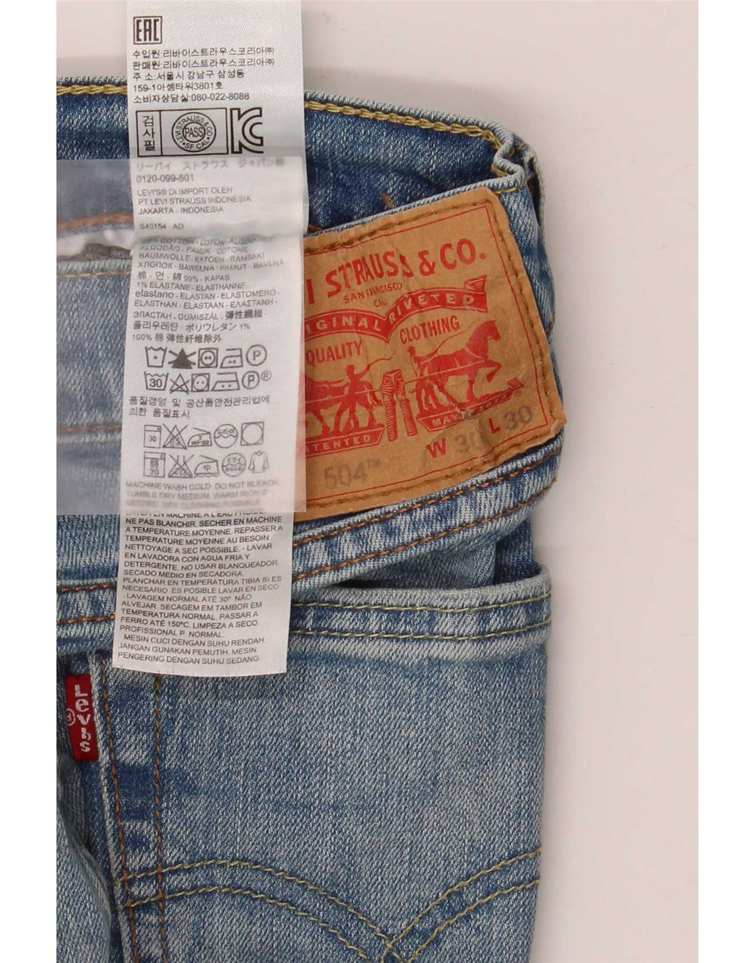 Męskie jeansy Levi's 504 Straight W30 L30 Niebieskie bawełniane