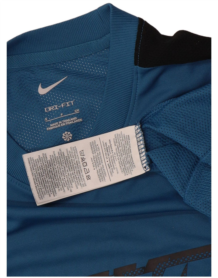 Męski T-shirt NIKE Dri Fit z grafiką, mały, niebieski, poliestrowy blok kolorów