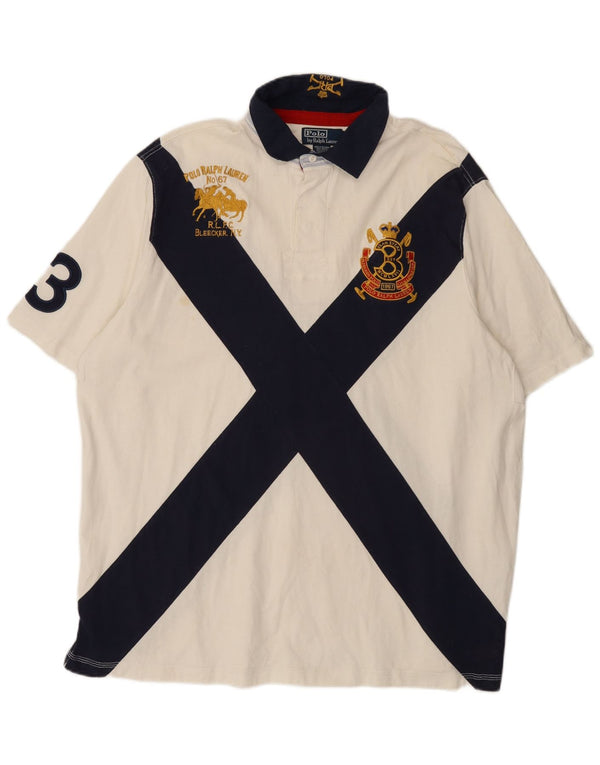 Męska koszulka Polo Ralph Lauren z grafiką XL, biała, bawełniana w bloki kolorów
