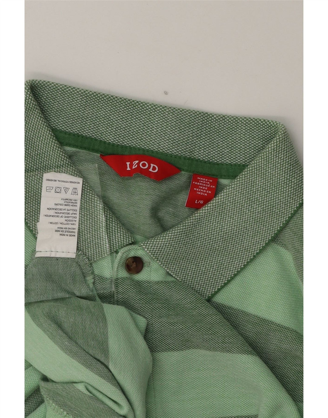 IZOD Mens Polo Shirt Large Green Striped Cotton Vintage Izod and Second-Hand Izod from Messina Hembry 