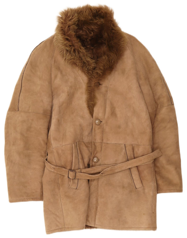 Vintage męski płaszcz z owczej skóry IT 46 Small Beige