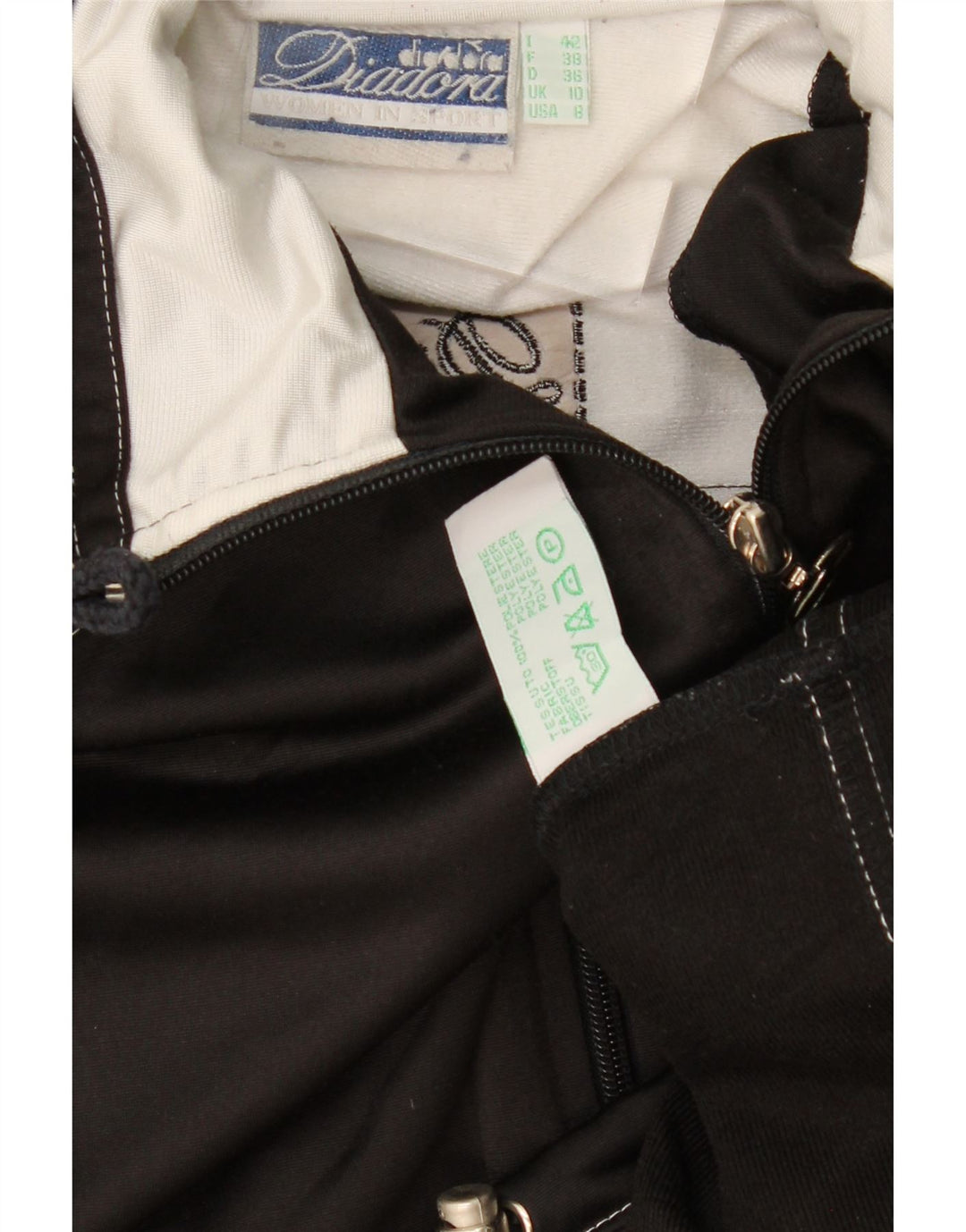 Damska kurtka dresowa DIADORA z grafiką UK 10, mała, czarna, z blokami kolorów