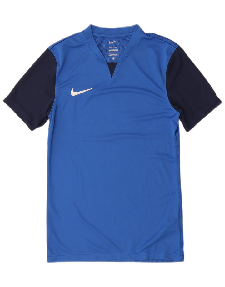 Męski T-shirt Nike Dri Fit Slim Fit Top, mały, niebieski, poliester z blokami kolorów