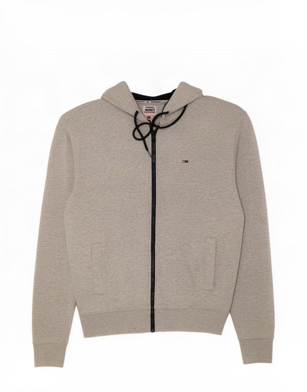 Męski sweter z kapturem i zamkiem błyskawicznym Tommy Hilfiger, średnioszary, bawełniany z plamkami