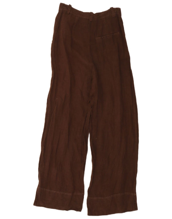 Damskie spodnie chino z wysokim stanem i szeroką nogawką Zara XS W24 L30 Brązowe lniane