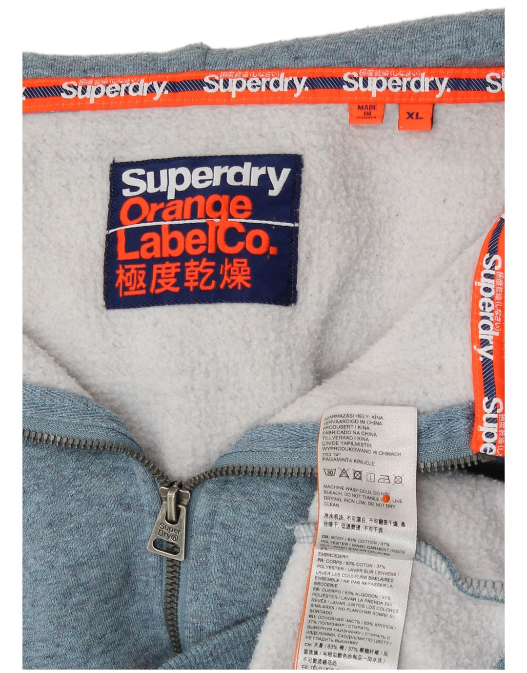 SUPERDRY Męski sweter z kapturem i zamkiem XL, niebieski, bawełniany
