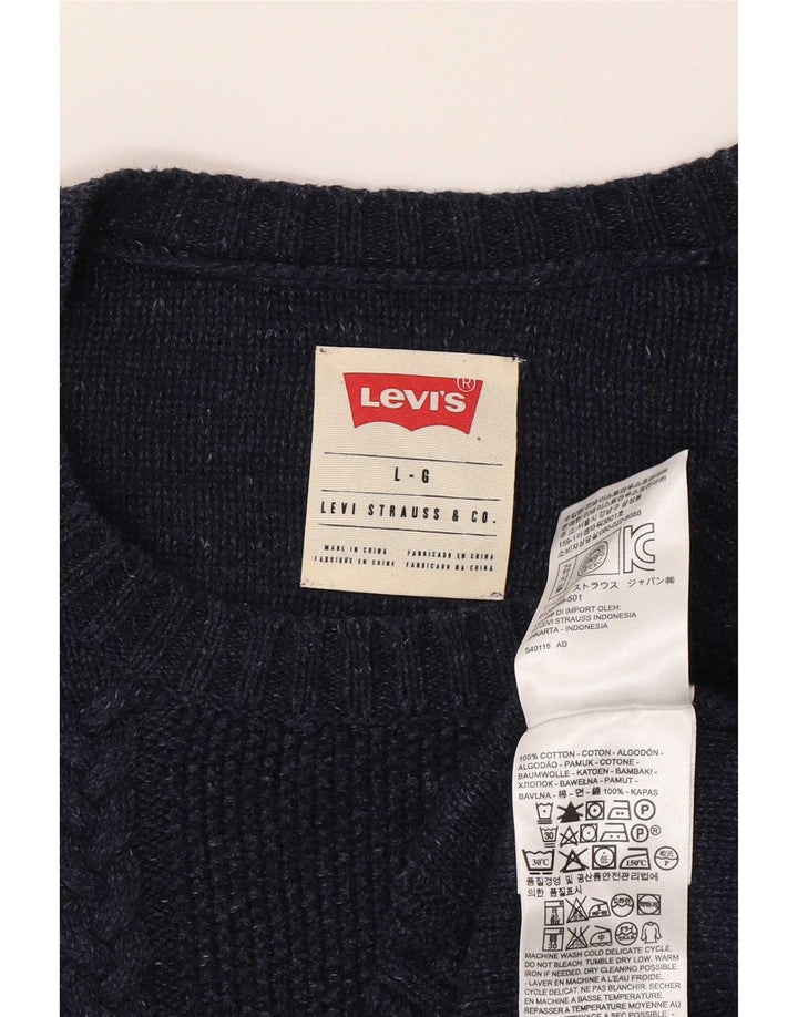 Męski sweter Levi's z okrągłym dekoltem, duży, granatowy, bawełniany