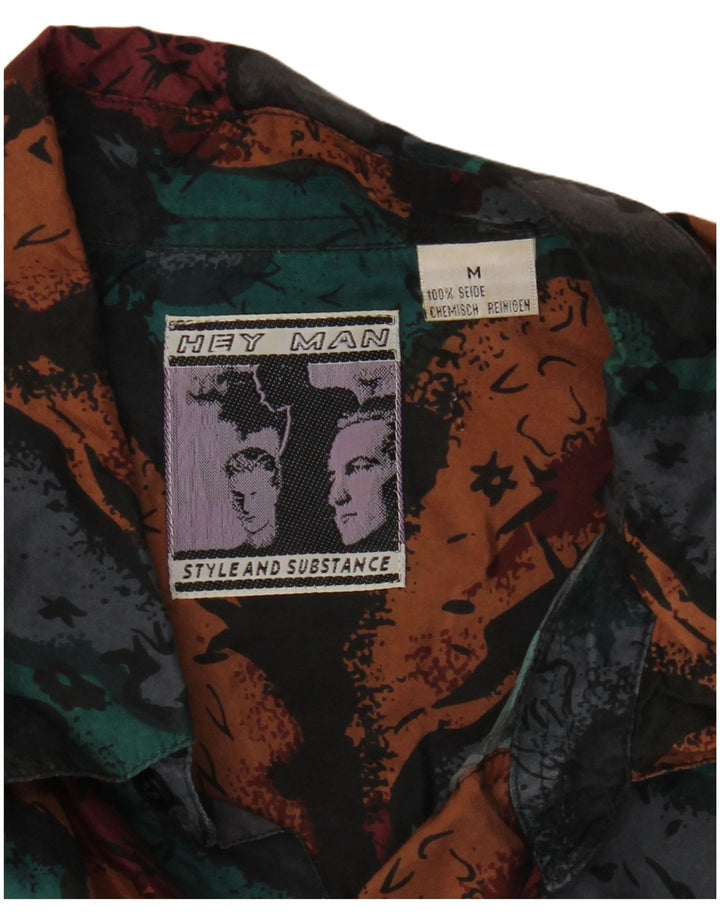 Męska koszula z krótkim rękawem w stylu vintage, abstrakcyjny wzór, średni, wielobarwny jedwab