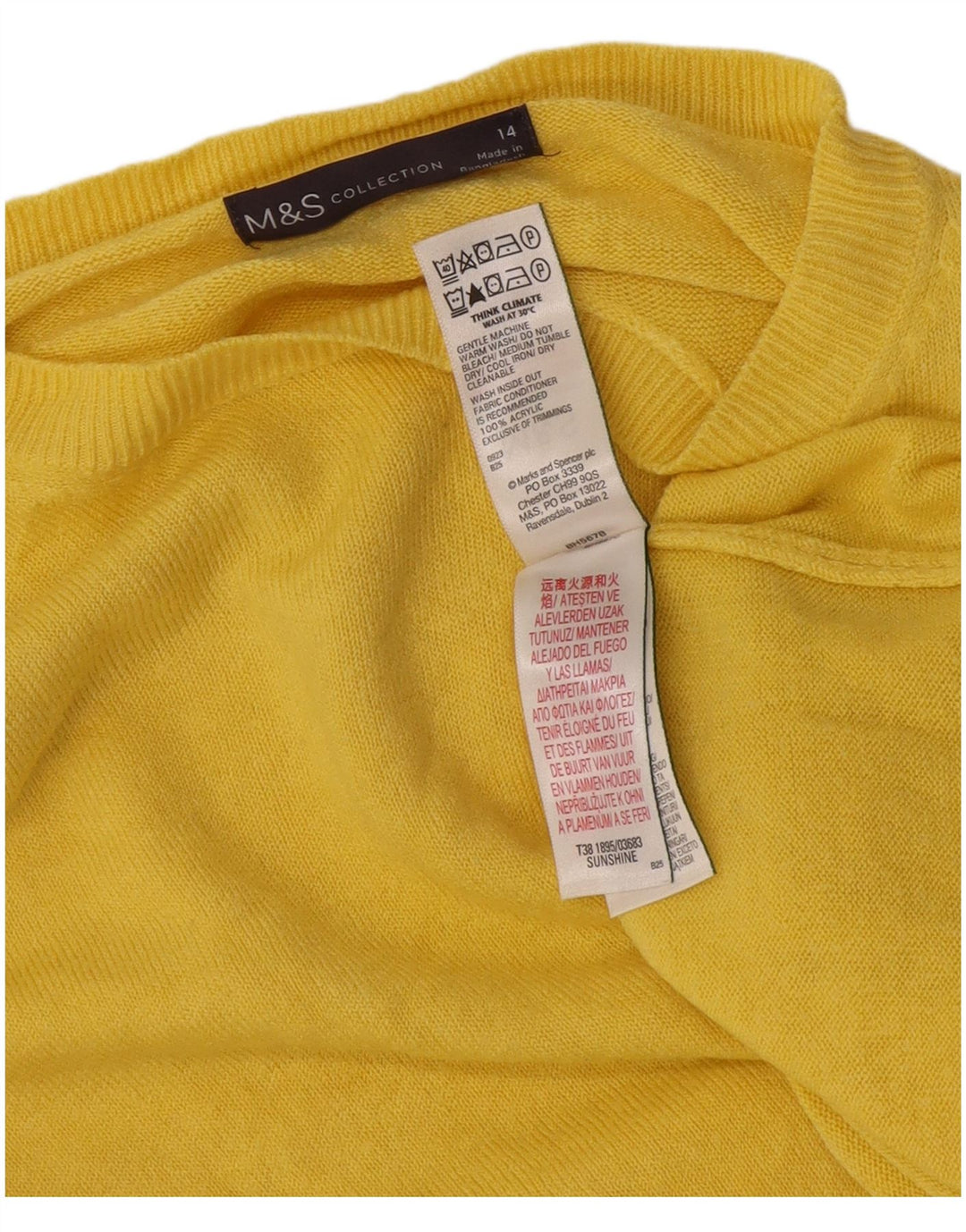 Marks & Spencer Damski sweter z dekoltem w łódkę, UK 14, średni żółty
