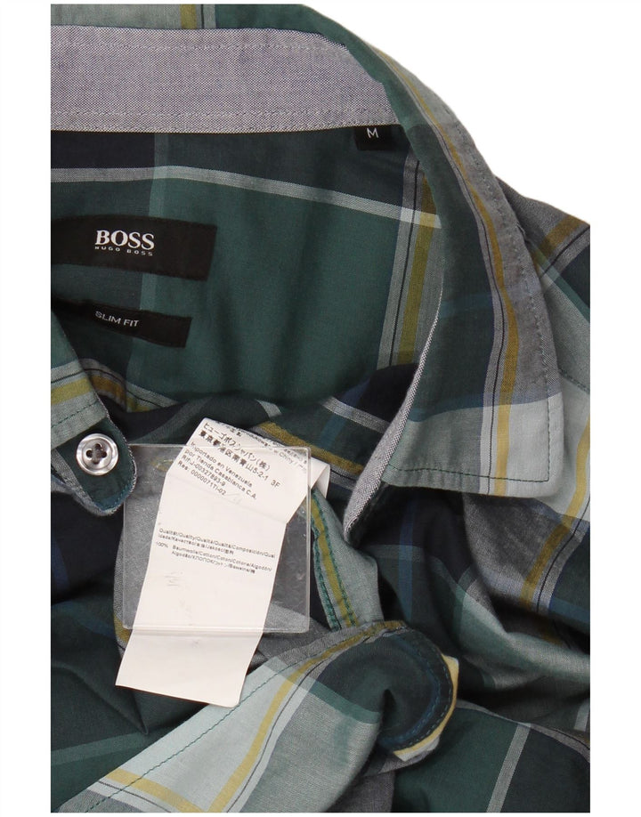Koszula męska Hugo Boss Slim Fit, bawełniana w średnią zieloną kratkę