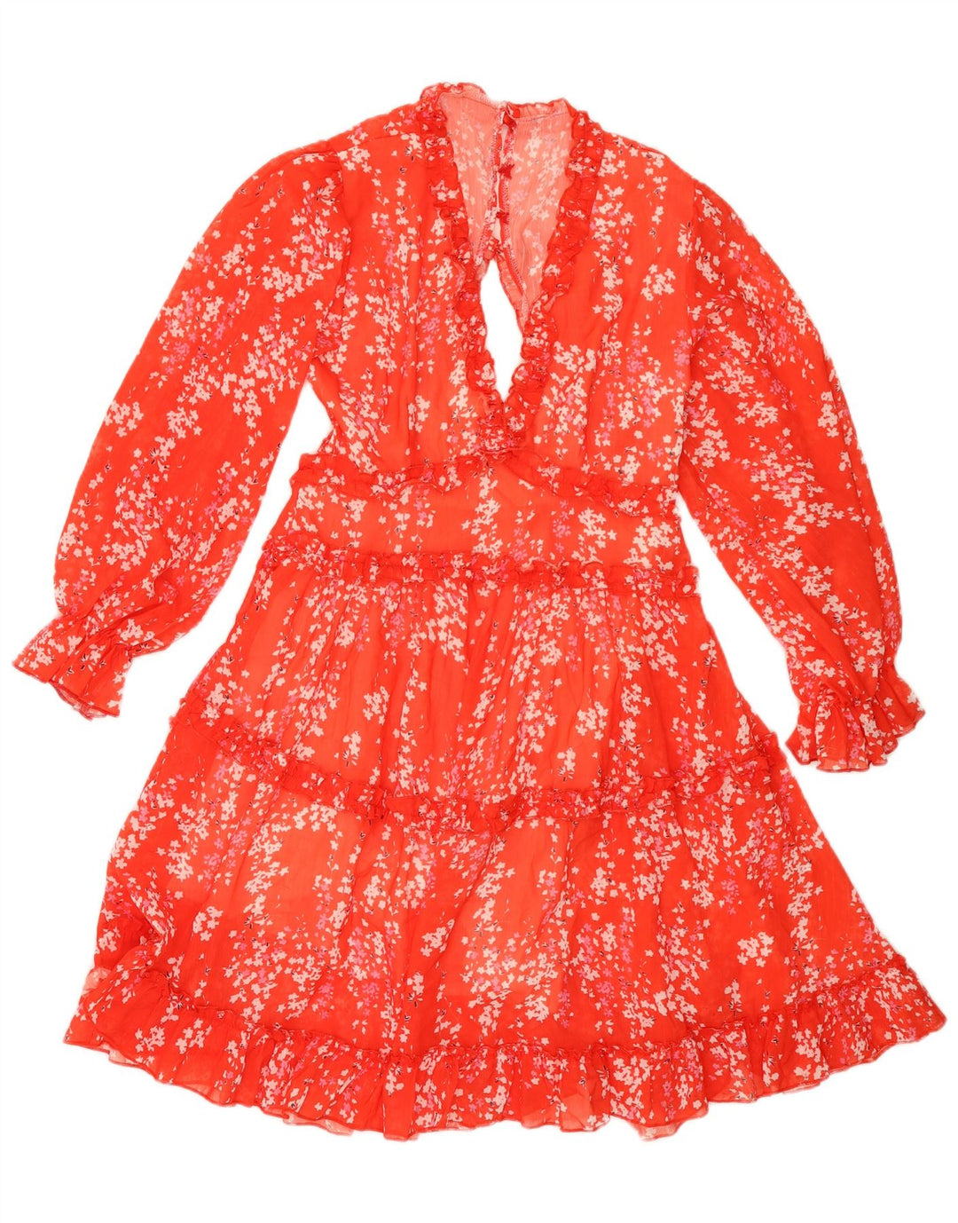 Warstwowa sukienka damska z długim rękawem VINTAGE UK 12, średnia czerwień w kwiaty