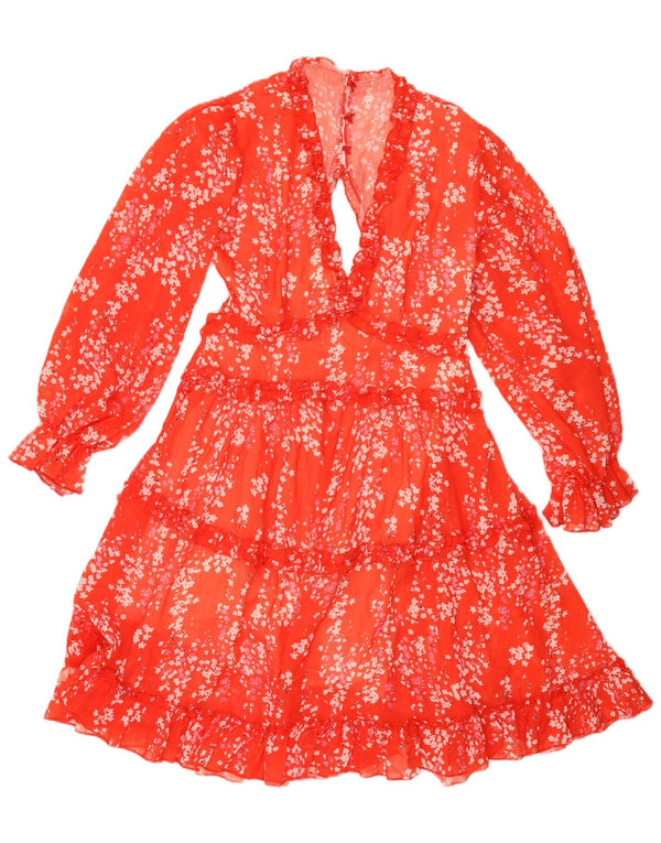 Warstwowa sukienka damska z długim rękawem VINTAGE UK 12, średnia czerwień w kwiaty