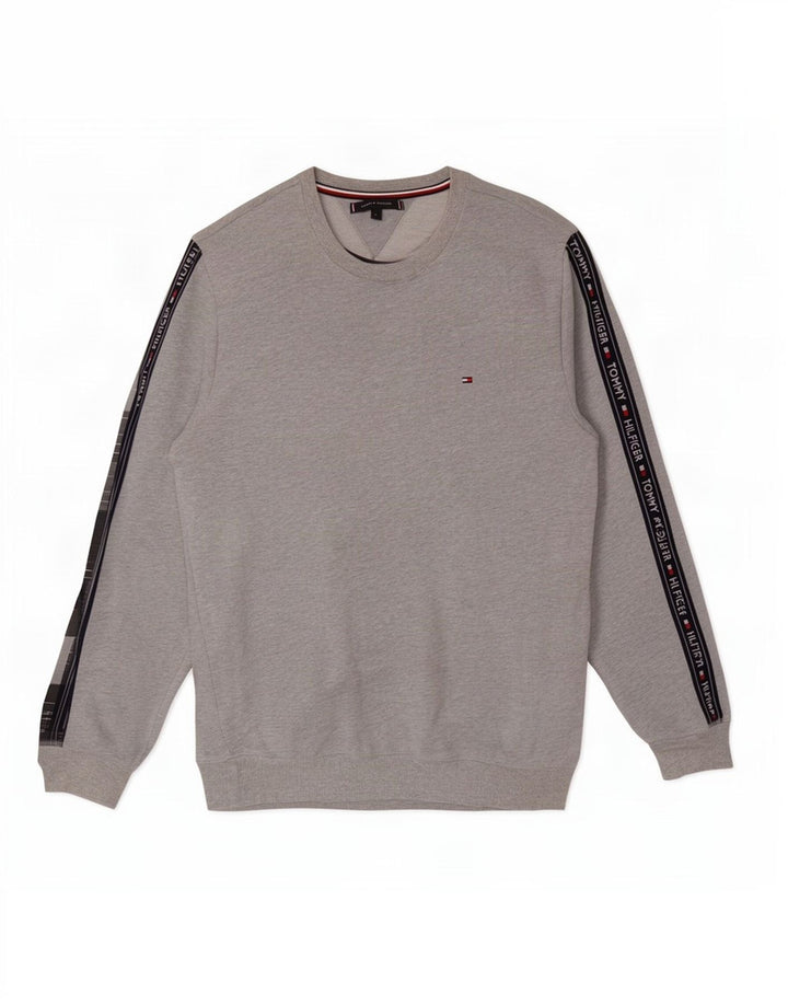 Męska bluza z grafiką Tommy Hilfiger, duża, szara, bawełniana w bloki kolorów