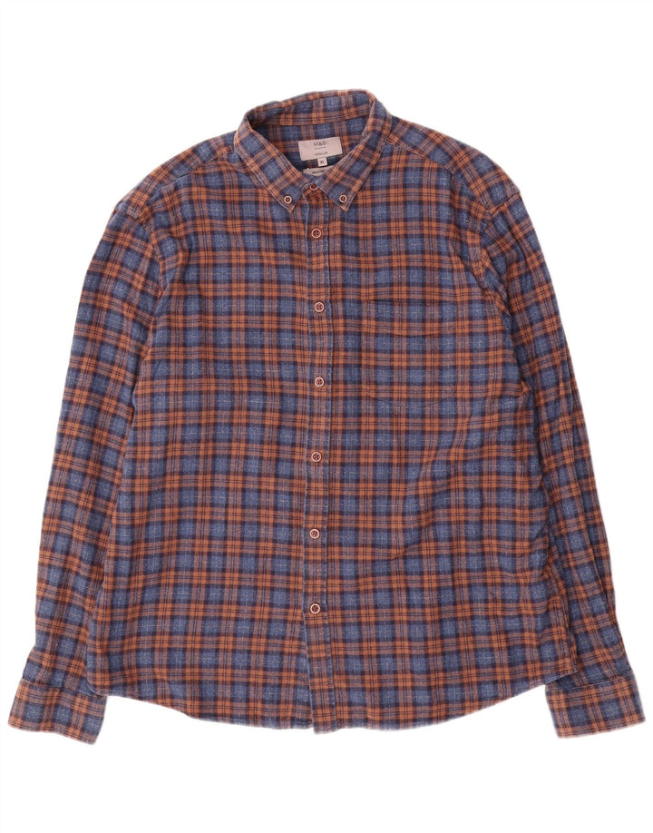 Marks & Spencer Męska zwykła koszula flanelowa XL, niebieska, bawełniana