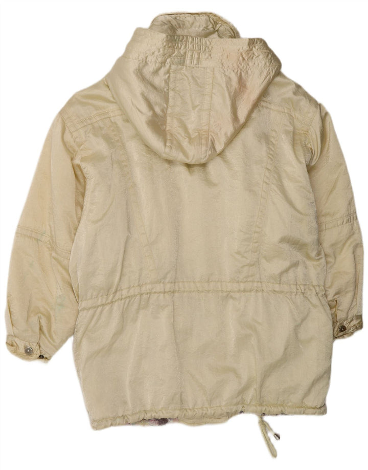 Vintage damski płaszcz wiatrówkowy z kapturem, oversize UK 14, średni żółty nylon
