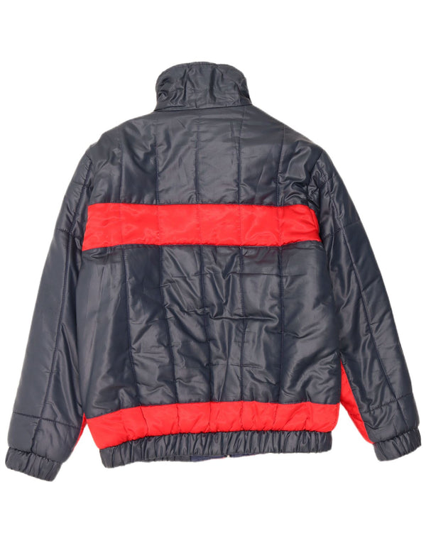 Vintage męska ocieplana kurtka z kapturem EU 56 3XL granatowy nylon w blokach kolorów