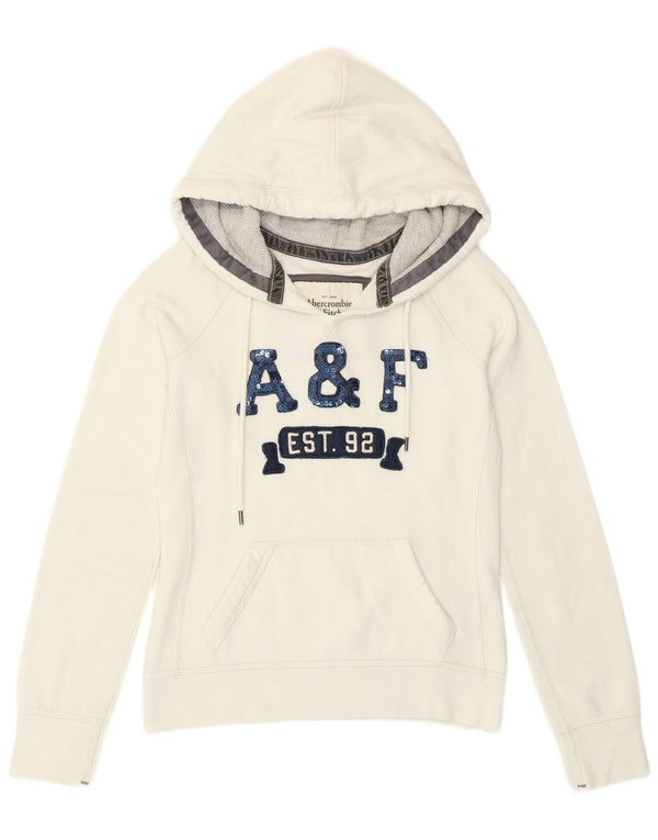 Damski sweter z kapturem i grafiką Abercrombie & Fitch UK 10, mały, biały, bawełniany