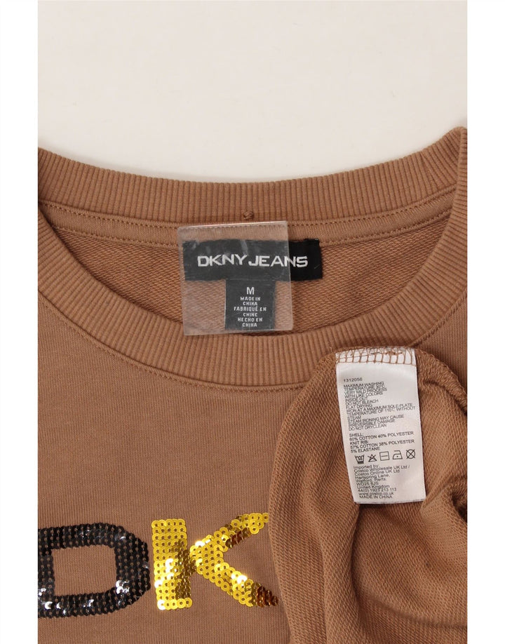 DKNY Womens Graphic Sweatshirt Jumper UK 12 Medium Brown Cotton Vintage Dkny and Second-Hand Dkny from Messina Hembry 