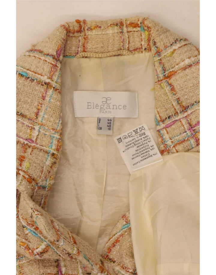 Elegancka damska marynarka zapinana na 6 guzików UK 18 XL, beżowa, bawełniana w kratkę