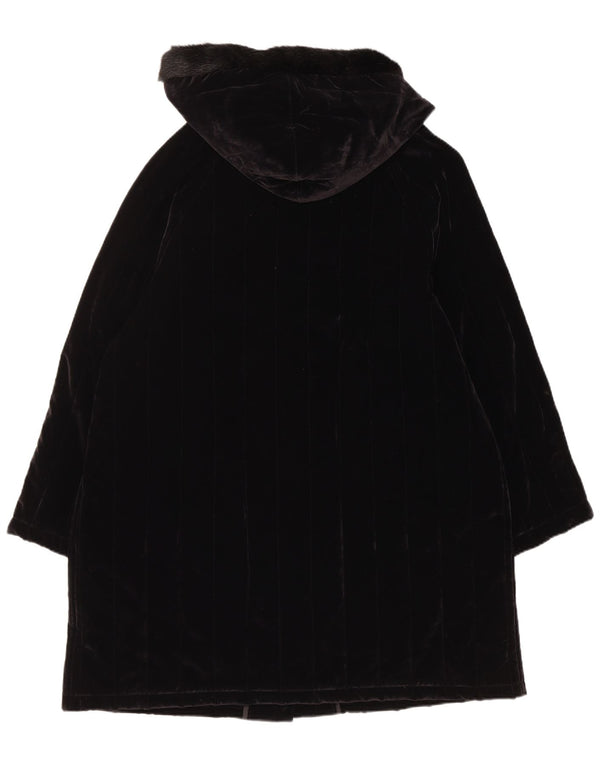 Damski płaszcz z kapturem i aksamitem Club Voltaire UK 18 XL, czarna bawełna