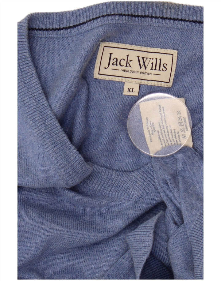 JACK WILLS Męski sweter z dekoltem w kształcie litery V, XL, niebieski, bawełniany