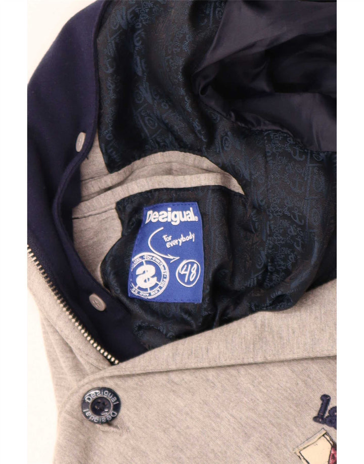 Męska marynarka z kapturem i zapinana na 2 guziki Desigual UK 48 4XL Szara, z blokami kolorów