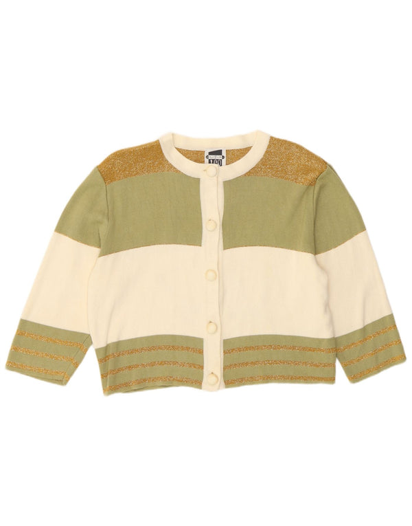 Vintage damski sweter typu Crop Crop Cardigan UK 12, średnia bawełna w paski khaki