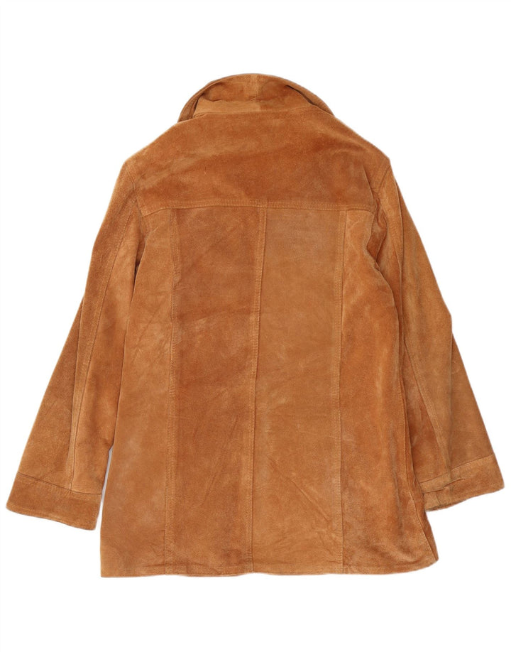 BAYSIDE Womens Suede Overcoat UK 10 Small Brown Leather