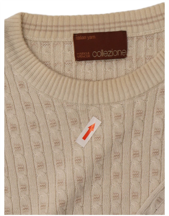 Marks & Spencer Męski sweter z okrągłym dekoltem, średni, złamany biały akryl