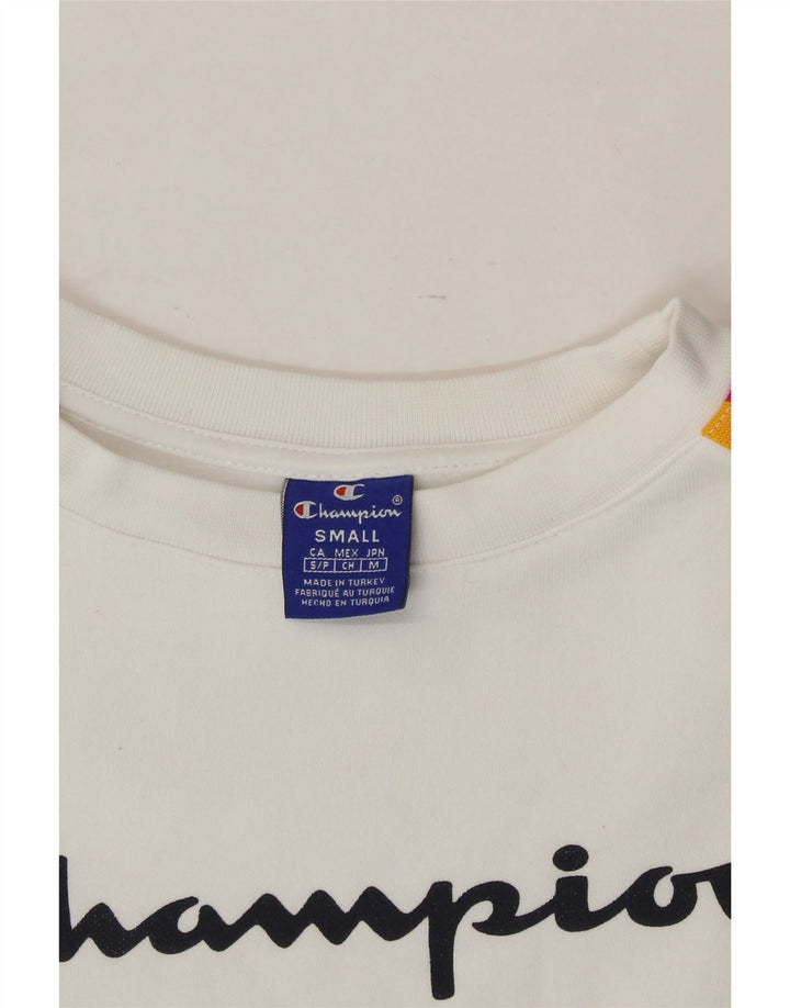 CHAMPION Womens Oversized Crop Sweatshirt Jumper UK 10 Small White Vintage Champion and Second-Hand Champion from Messina Hembry 