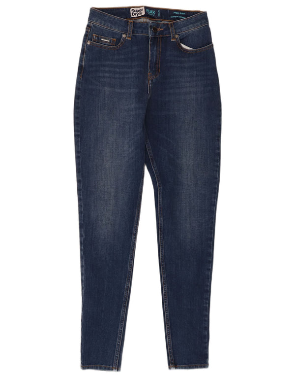Damskie super obcisłe dżinsy Superdry z wysokim stanem W26 L30, niebieska bawełna