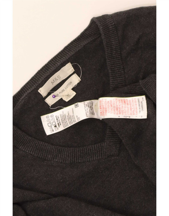 Marks & Spencer Męski sweter z dekoltem w kształcie litery V, XL, szary, bawełniany