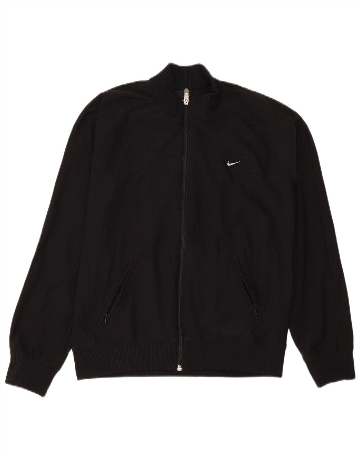 NIKE Womens Dri Fit Tracksuit Top Jacket UK 14/16 Large Black Polyester