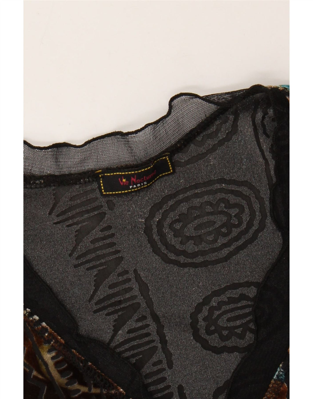 Aksamitny top damski w stylu vintage z długim rękawem, UK 6 XS, wielokolorowy w kwiaty